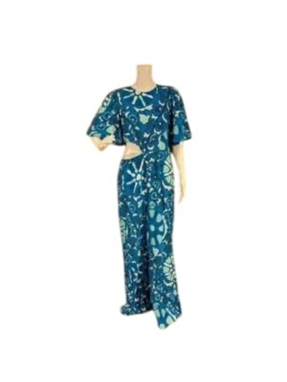 RHODE Zinnia Blue Floral Linen Cut Out Wide Leg Jumpsuit - Picture 2 of 7